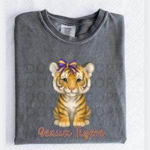 Brooke and Bear Tiger Cub Youth Comfort Colors Tee, Kids LSU Tigers t-shirt, LSU Football, Geaux Tigers, Louisiana Football,SEC football fan