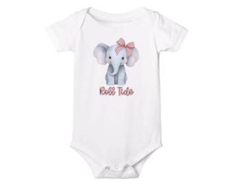 Brooke and Bear Baby Onesie, Alabama Mascot Infant Jersey, Roll Tide Elephant Tee, University of Alabama Apparel, BAMA Baby Shirt