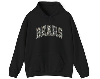 Brooke and Bear Cozy Camo Gildan Hooded Sweatshirt, Camoflauge print, Perfect for Fall/Winter, Bears fans, Go bears, school spirit