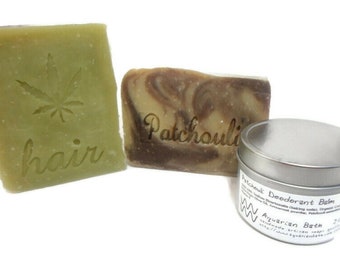 Patchouli Bath Set with shampoo, soap, and deodorant