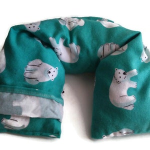 Ursa Major Microwave Neck Wrap with washable cover made with GOT Organic Cotton fabric Flax seed heating pad polar bear image 1