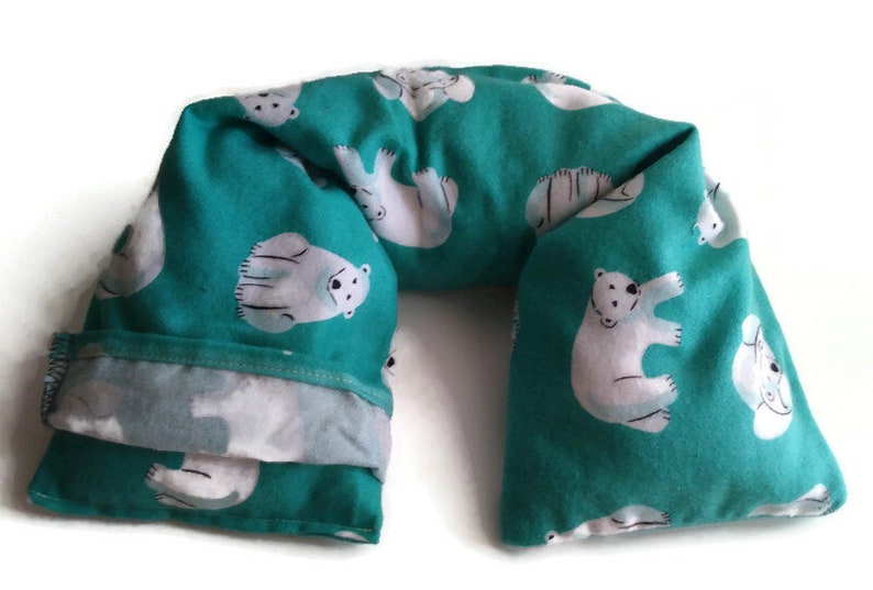 Ursa Major Microwave Neck Wrap with washable cover made with GOT Organic Cotton fabric Flax seed heating pad polar bear image 1