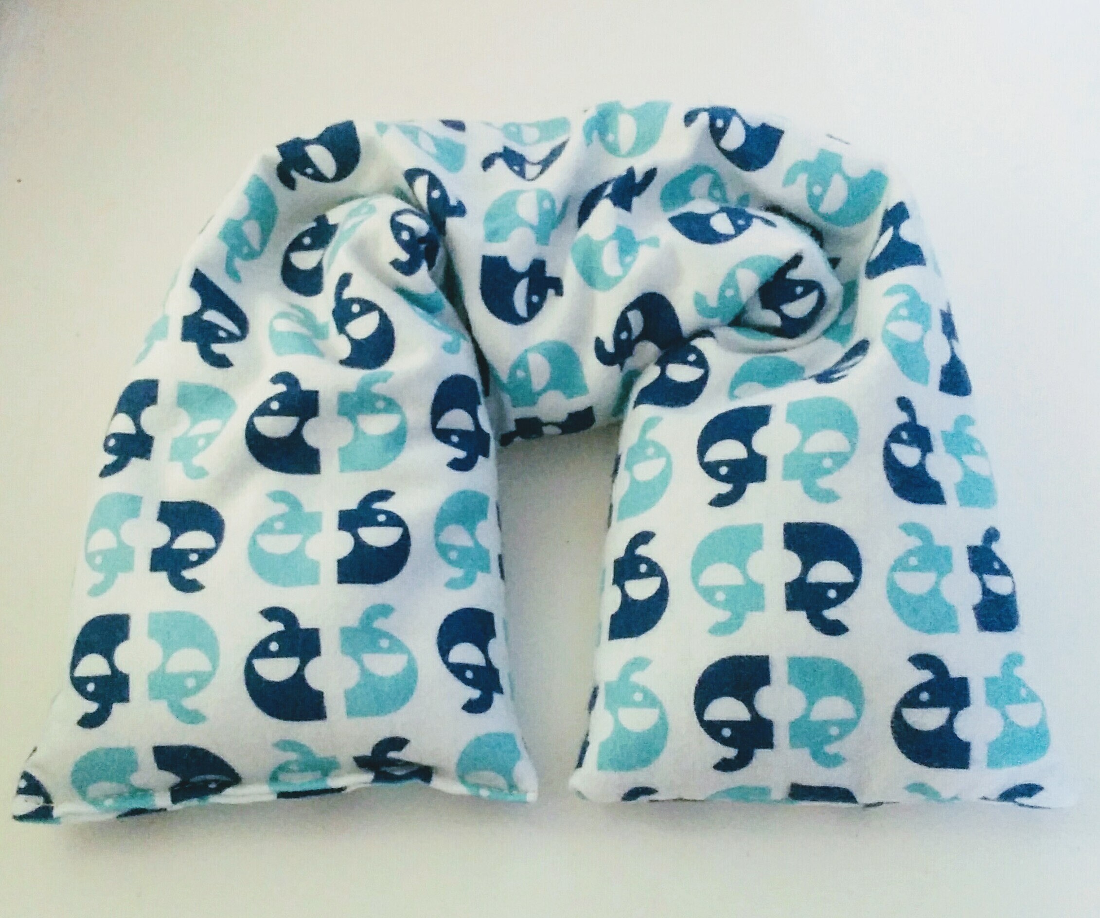 Organic flannel Microwavable Neck Pillow Blue elephant print