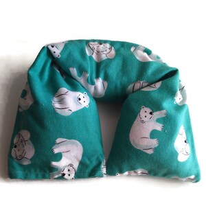 Ursa Major Microwave Neck Wrap with washable cover made with GOT Organic Cotton fabric Flax seed heating pad polar bear image 2