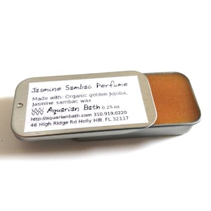 Jasmine Solid Perfume, Aquarian Bath, vegan, plastic free, 0.25 oz