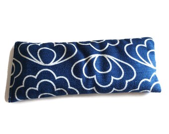 Almohada para ojos de algodón orgánico azul y blanco, 4 x 9 pulgadas