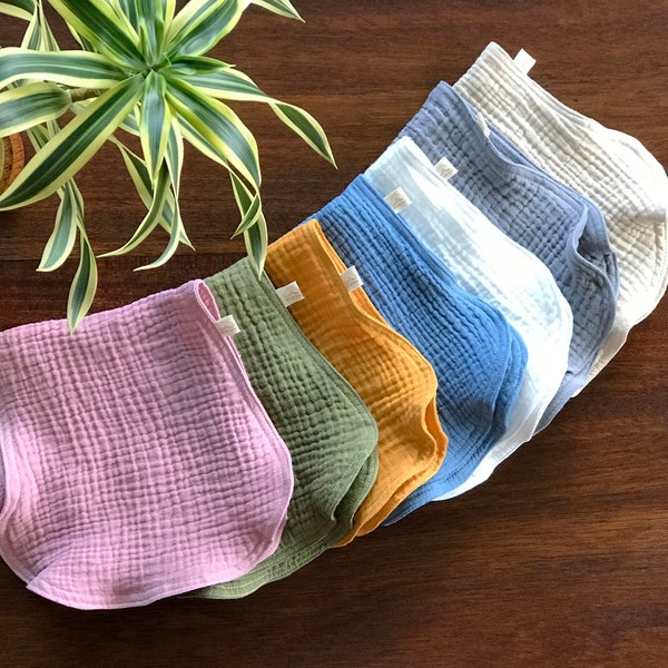Organic Cotton Burp Cloths - 10 x 18 inch Hourglass Shape - Double Muslin Gauze - 4 layers - choose color - Spit up, Spills, and Drool