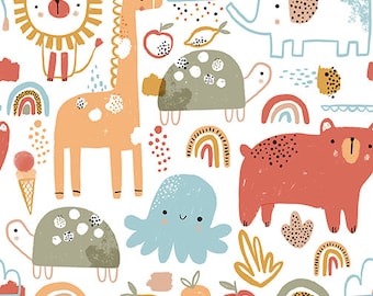 Rustic Animals - Giraffe, Bear, Turtle, Elephant, Lions and Rainbows - Custom-Made Fitted Sheet