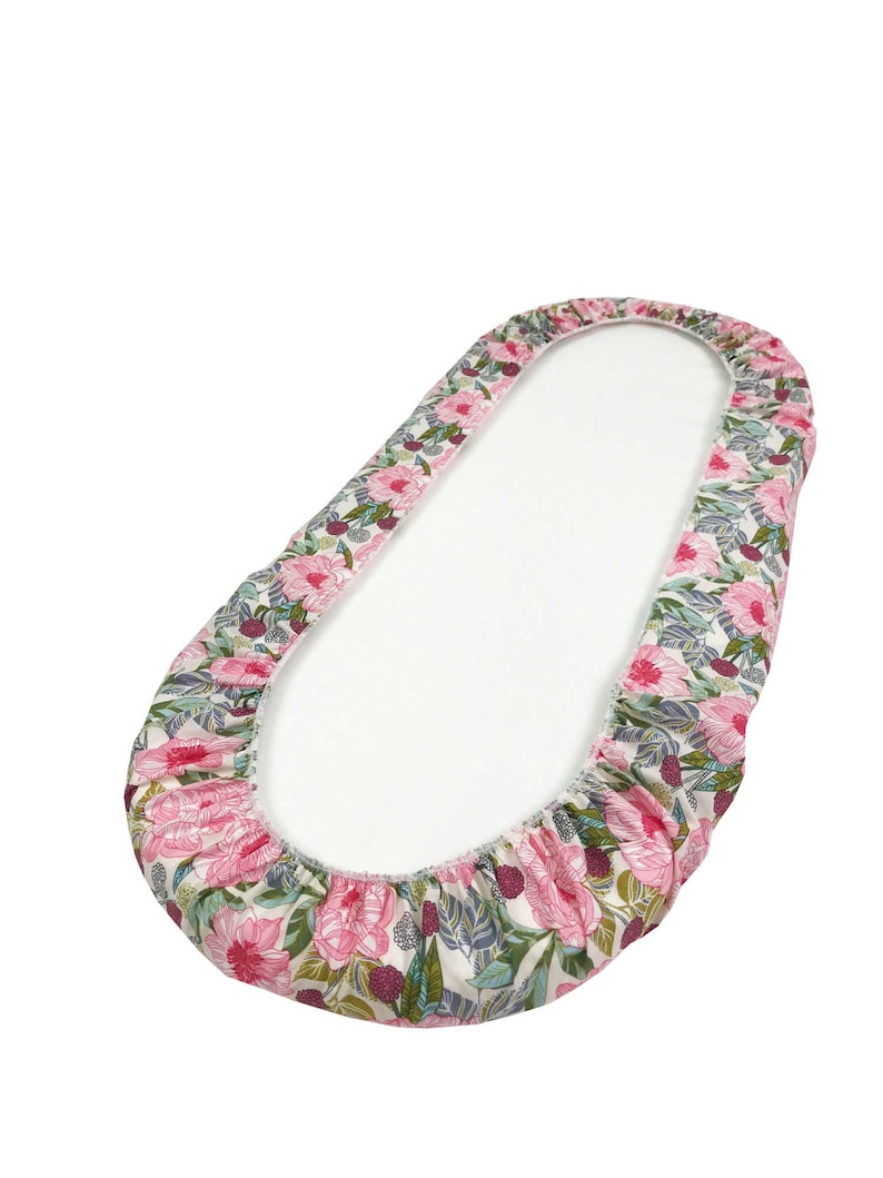 Pink and Green Large Floral Fitted Sheet Moses Basket Bassinet Cradle Changing Basket