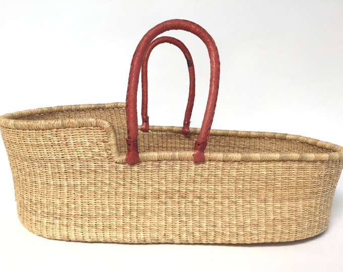 Combo Ghana Moses Basket Natural Straw/brown Handles With Etsy