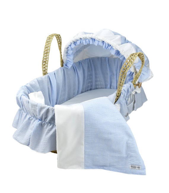 blue moses basket bedding