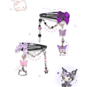 Pinzas para el cabello con cuentas y lazo HK Kuromee, bonita horquilla de gatito, dije de dibujos animados kawaii, lindos accesorios para el cabello punk Y2K, regalo de anime para ella