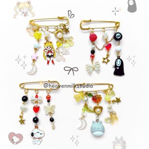Handmade Beaded Anime Safety Pin Brooch, Sailor Star Moon Jewelry, Snoop Dog Charm, Gift for Cartoon  fans, Kawaii Aesthetic Accessories