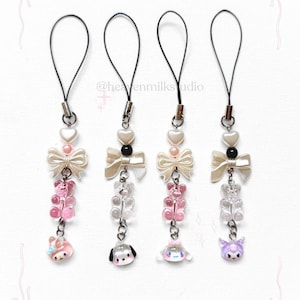 Cute HK Kitty character Phone Charms, Y2K Kawaii Keychain, Cartoon phone Strap, Melody Bag Charm, Anime Lanyard, personalized gift for her