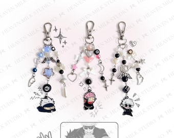 Handmade Beaded Anime Keychain: Gojo Yuji Charm, Otaku Bag Accessory