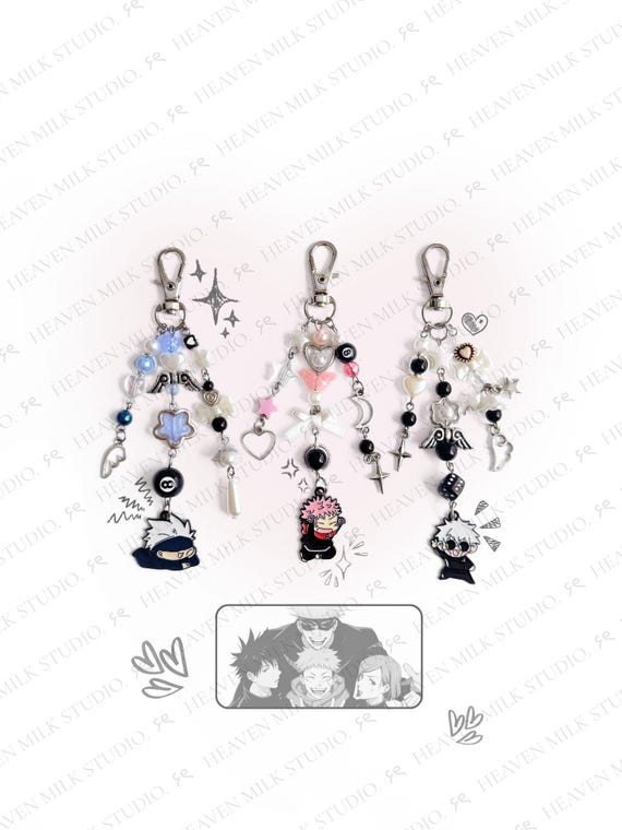 Handmade Beaded Anime Keychain: Gojo Yuji Charm, Otaku Bag Accessory