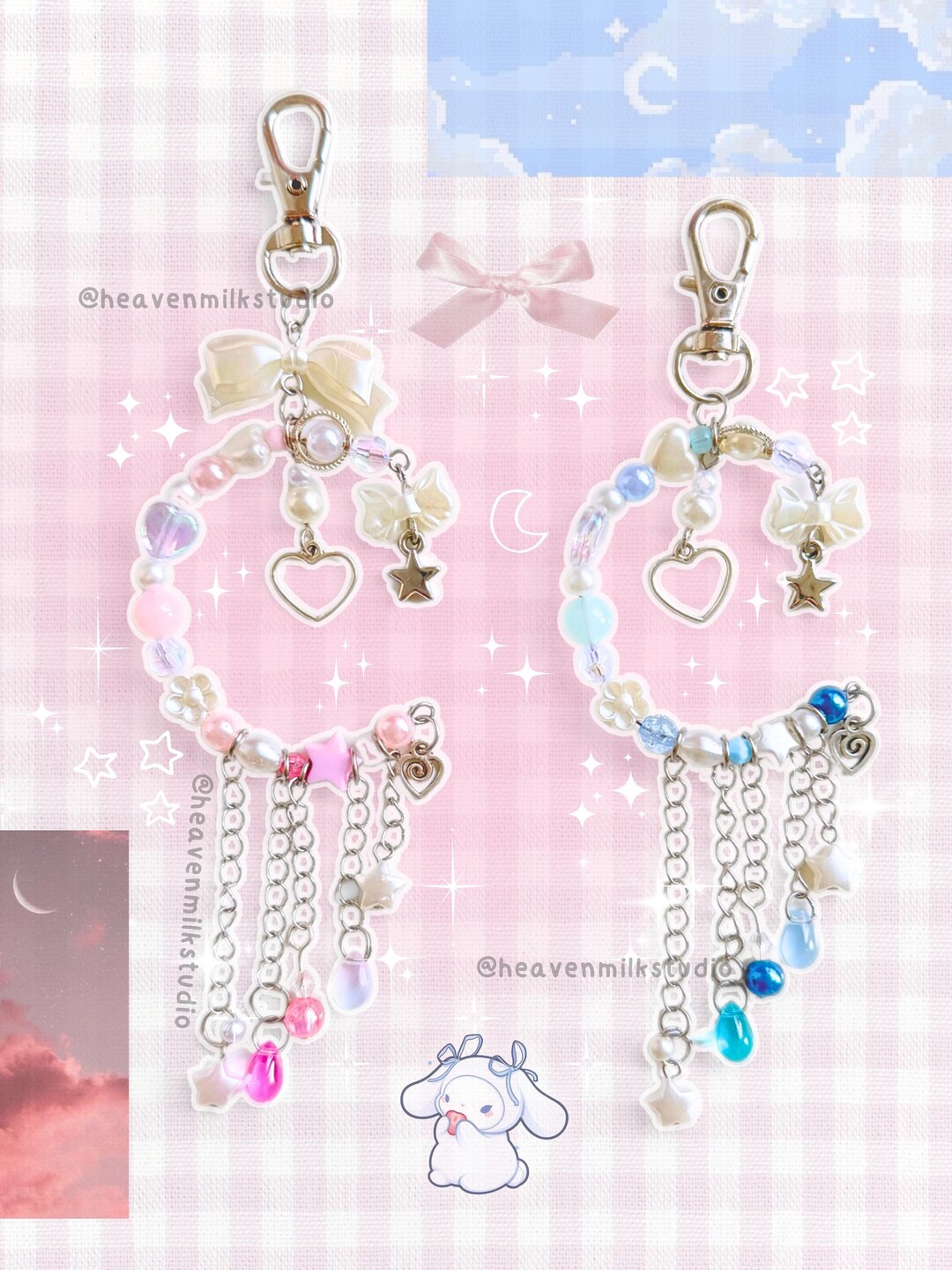Kawaii Beaded Moon Keychain, Mini Sun Catcher Charm, Cute Dangle Bag ...