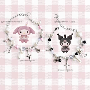 Juego de pulseras de la amistad kawaii a juego, pulseras con dijes de anime pastel Y2K, regalo de joyería para mejores amigas, lindo par de cuentas Sanriocore