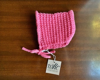 WILLOW // pink 9-12 months sized baby bonnet, baby prop