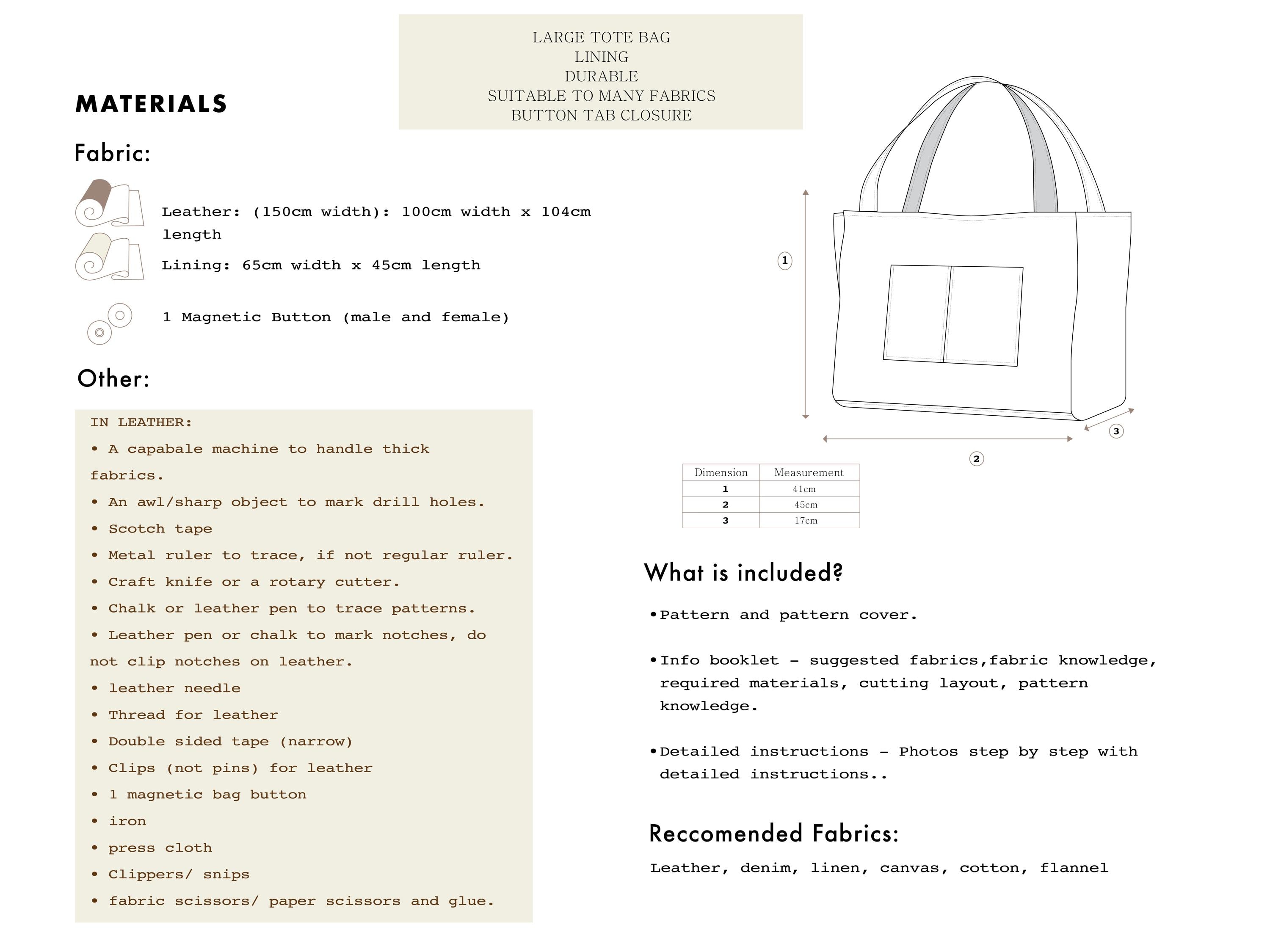 Tali Carry All Leather Tote Bag PDF Sewing Pattern & Tutorial - Etsy