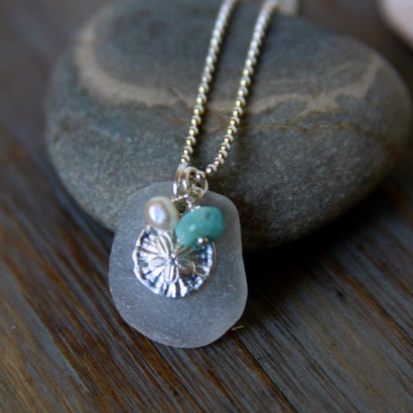 Genuine Sea Glass Jewelry Sea Glass Necklace White Sea Glass Pendant