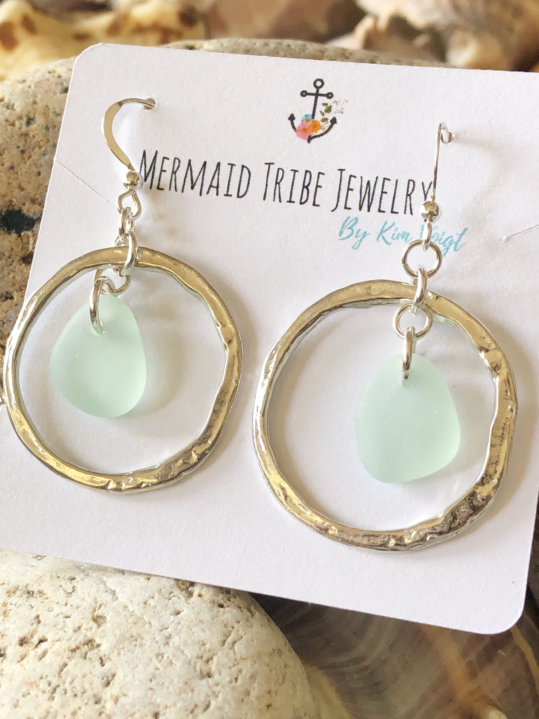 Sea Glass Jewelry Sea Glass Earrings Hoop Earrings Bohemian Etsy