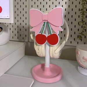 Cherry Bow Headphone Stand: Coquette Gamer Desk Decor