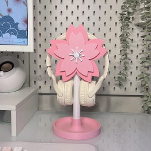 Sakura Headphone Stand: Cherry Blossom Desk Decor, Cozy Desk Organizer, Cherry Blossom Headset Holder, Flower Gaming Decor, Cozy Desk Setup
