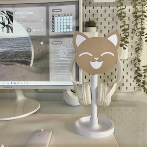Cute Cat headphone stand for gamer girl, desk accessory, unique 3d printed, Headphone stand, cozy gamer