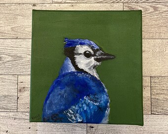Blue Jay square acrylic painting