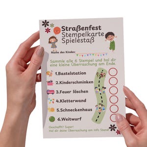 Stempelkarte für Kinderspielekarte Straßenfest Vorlage DIN A4