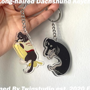Langharige teckel acryl sleutelhanger teckel sleutelhanger schattige cartoon huisdier hondenliefhebber bedel, dubbelzijdig bedrukt puppycadeau, worsthond