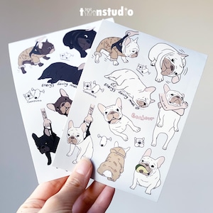Bulldogge Aufkleber, Aufkleber Bögen A6, Frenchie Aufkleber Set, Hundeaufkleber, Weiß Schwarz Französische Bulldogge Geschenk, Planner Sticker Doodle