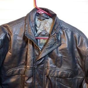 Vintage Irvine Park Mens Black Leather Jacket Parka Coat HM READ Measurements afbeelding 2
