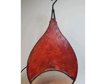 Vintage Pig Skin Table Lamp Iron Accent Light Spanish Red Leather Scroll Bedside