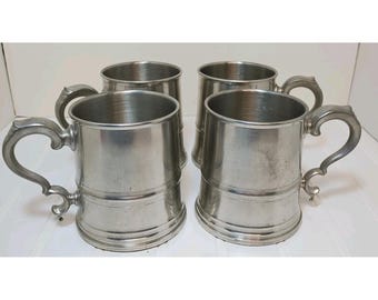 4 Henry Ford Museum Woodbury Pewters Pewter Beer Tankard Stein Mug Vintage 4.25"