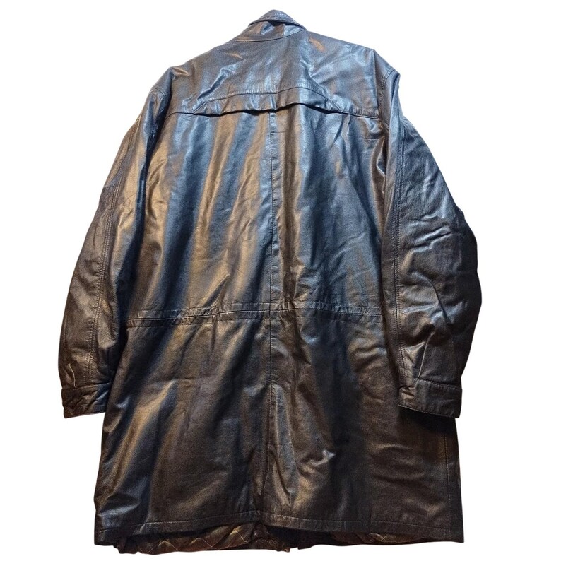 Vintage Irvine Park Mens Black Leather Jacket Parka Coat HM READ Measurements afbeelding 6