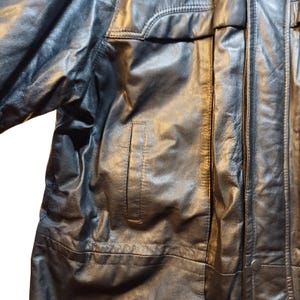 Vintage Irvine Park Mens Black Leather Jacket Parka Coat HM READ Measurements afbeelding 14