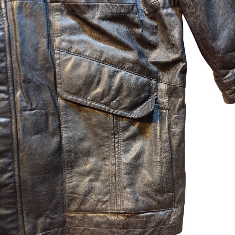 Vintage Irvine Park Mens Black Leather Jacket Parka Coat HM READ Measurements afbeelding 12