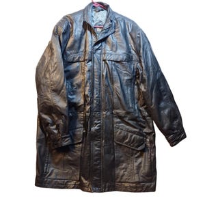 Vintage Irvine Park Mens Black Leather Jacket Parka Coat HM READ Measurements afbeelding 1
