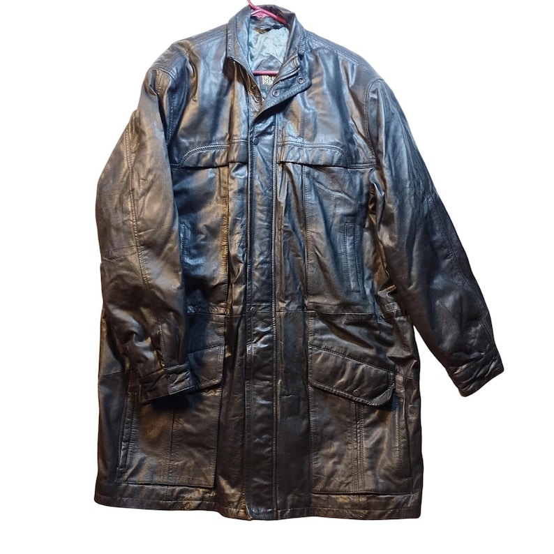 Vintage Irvine Park Mens Black Leather Jacket Parka Coat HM READ Measurements afbeelding 1