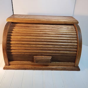 Roll Top Solid Oak Breadbox Vintage Cottage Grannycore Country Farmhouse Retro