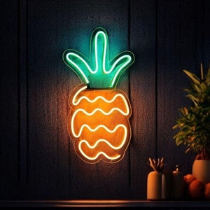 pineapple neon sign, tropical decor, greengrocer decor, pineapple lighted sign, juice vendor decor, kitchen decor home decor neon wall decor