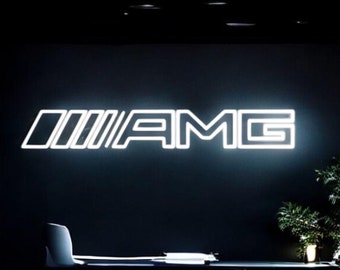 mercedes amg neon wall decor, mercedes garage decor, car gift for lover, garage houses, illuminated amg decor, mercedes AMGneon emblem