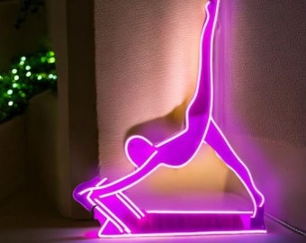pilates woman figure neon sign, gym neon sign, gymnastics sign, illuminated sign, wall decor, gym decor pilates hall, pilates hall decor