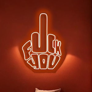 special design f*ck you middle finger sign neon sign, great design neon sign symbolizing self-confidence, rebel wall decor, great gift idea
