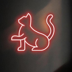 cat neon sign, cute animal neon sign, perfect for animal lovers, cat house decor, gift for cat, neon light catdesigncat with raised paw sign