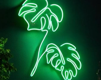 Monstera Leaf Neon Sign, Plant Led Sign, Neon Lights Green Aesthetic, Green Leaf Sign, Plant Neon Sign, Green Plant Sign, Leaf Neon Light
