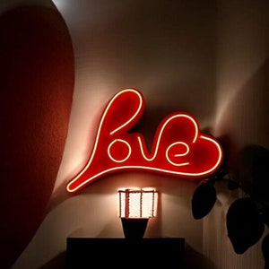 Love neon sign, love neon sign, illuminated love decor, gift for lover, neon heart sign, romantic gift, love written sign love wall decor