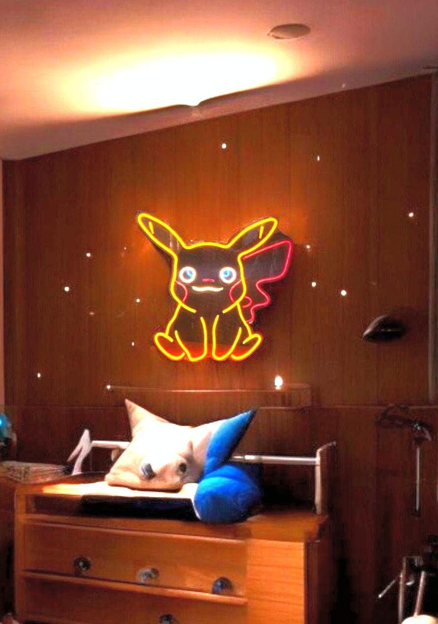 pikachu neon sign, illuminated pikachu neon sign, kids room decor, cute sign, gift for kids, gift for lover pikachu neon wall decor